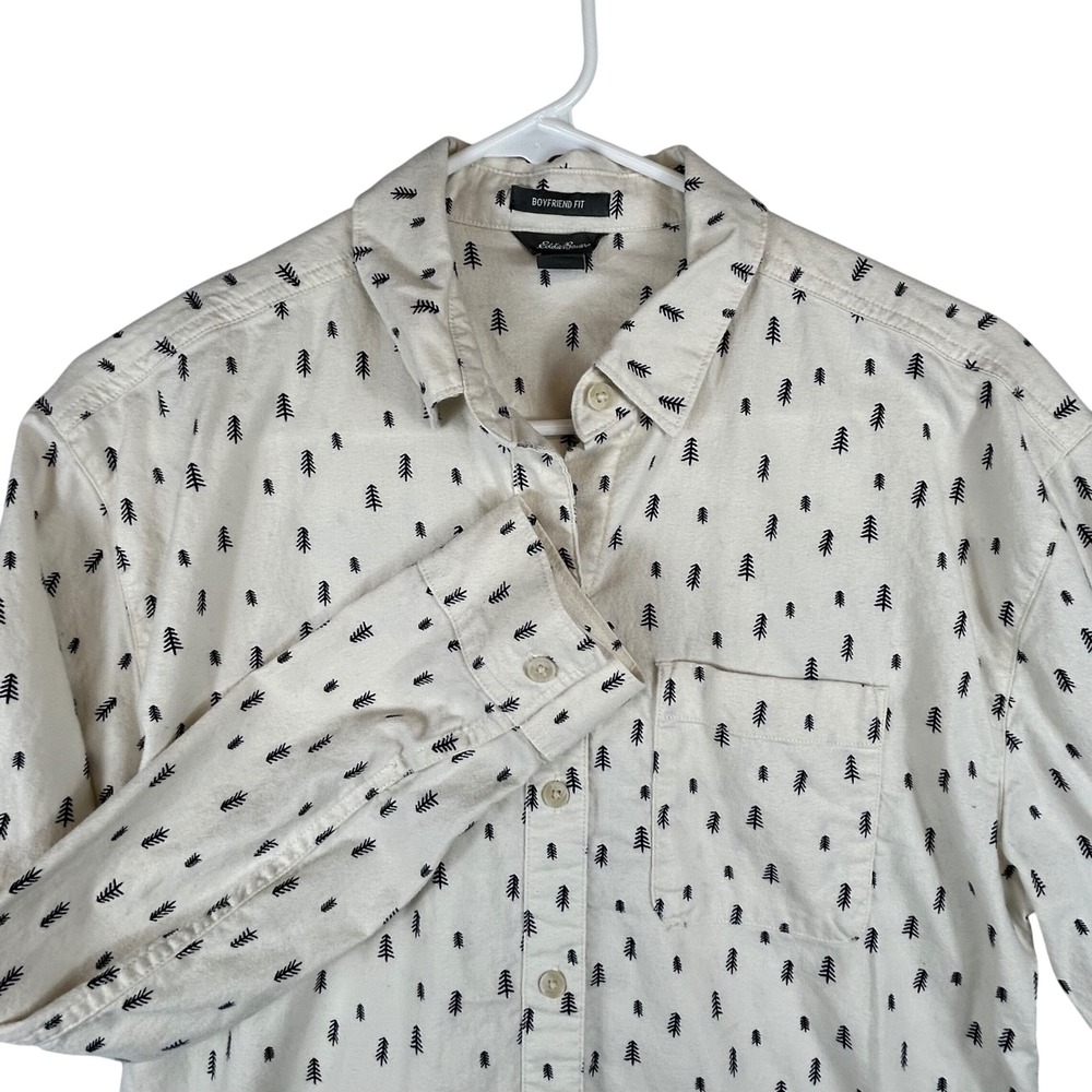 Eddie Bauer Womens Boyfriend Fit Tree Print Button Down Shirt Size Small